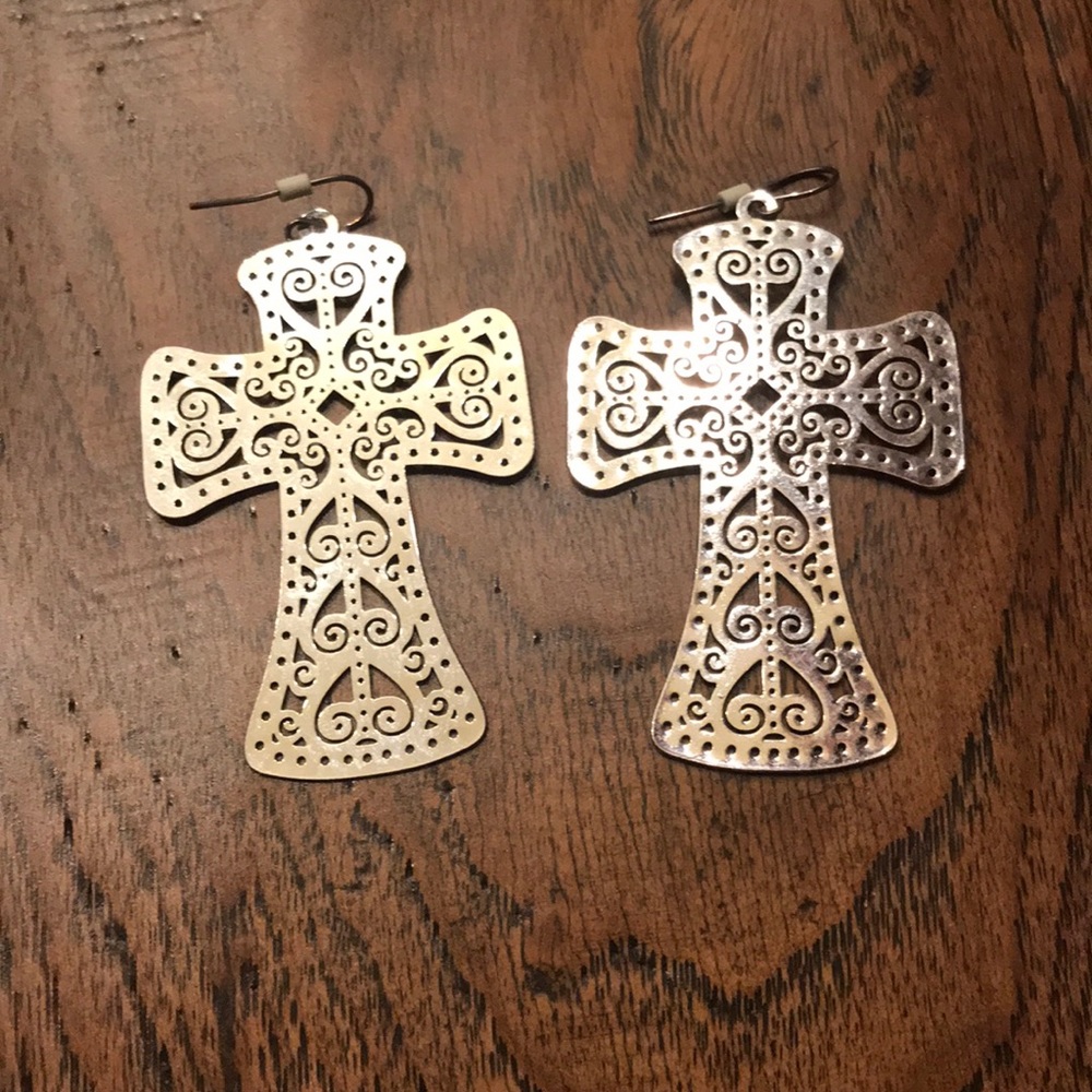 Silver cross earrings